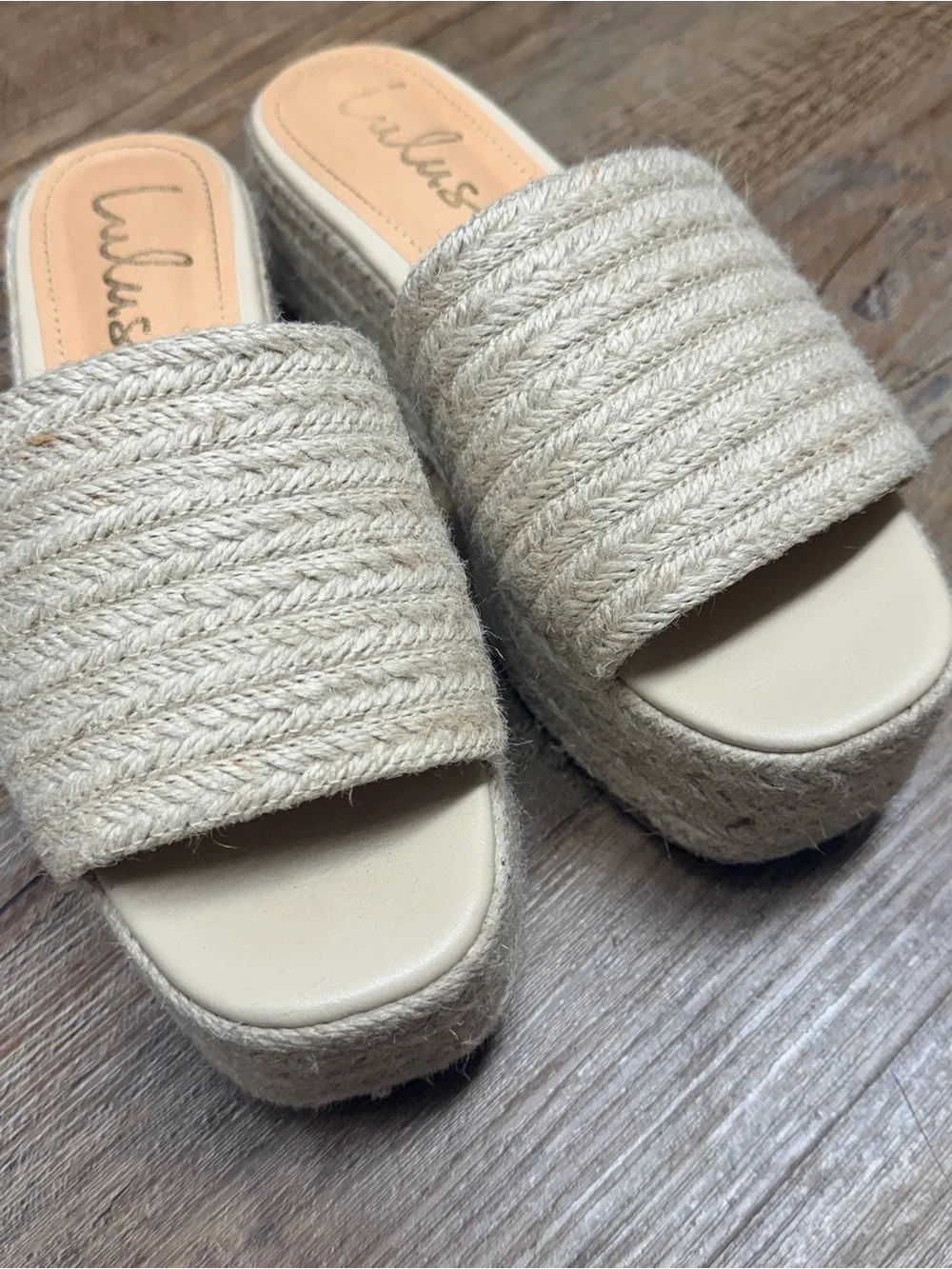 Lulu's Beige Espadrille Platform Slide Sandals women’s size 6
